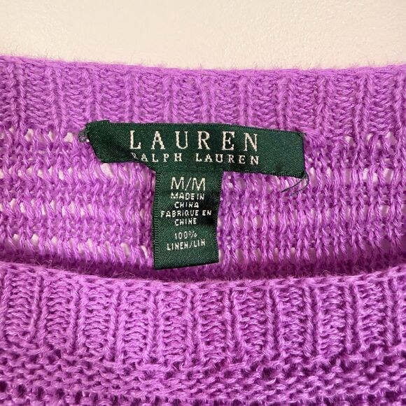 Lauren Ralph Lauren 100% Linen Crochet Knit Top Purple Lavender Spring Size M - Picture 4 of 5